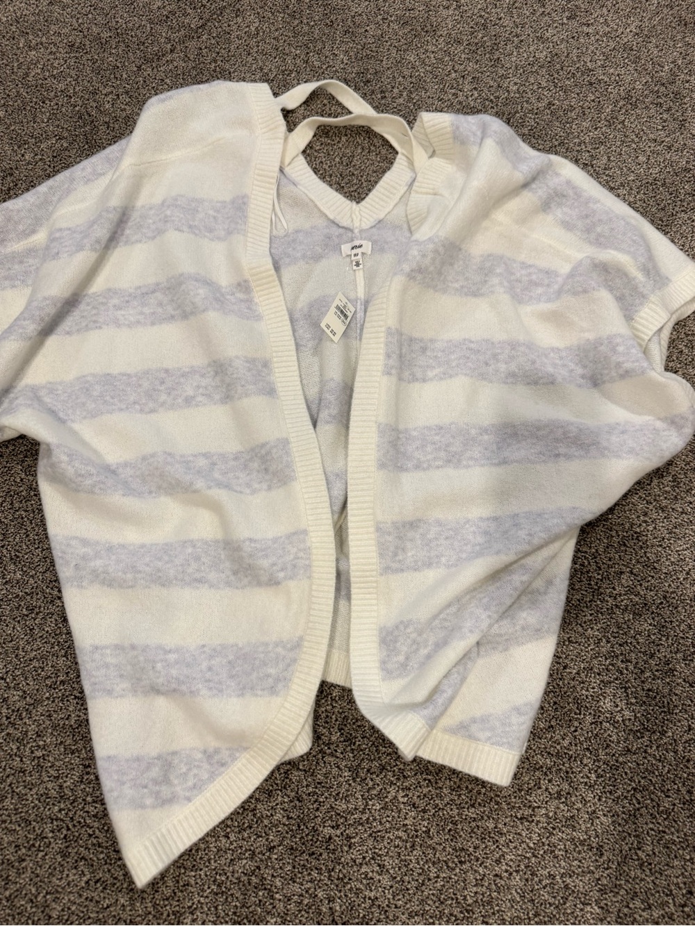 aerie Cream and Light Grayish blue Striped Open Cardigan